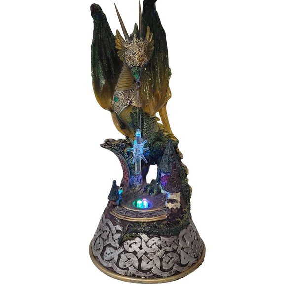 Dragon Light Up LED Green Medieval Fantasy Figurine Lighted Statue Decor glitter - Picture 6 of 17